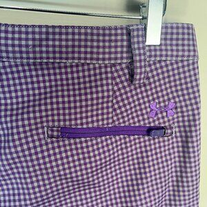 Under Armour Men's purrple and gray checkered flat front Golf Shorts 32 EUC